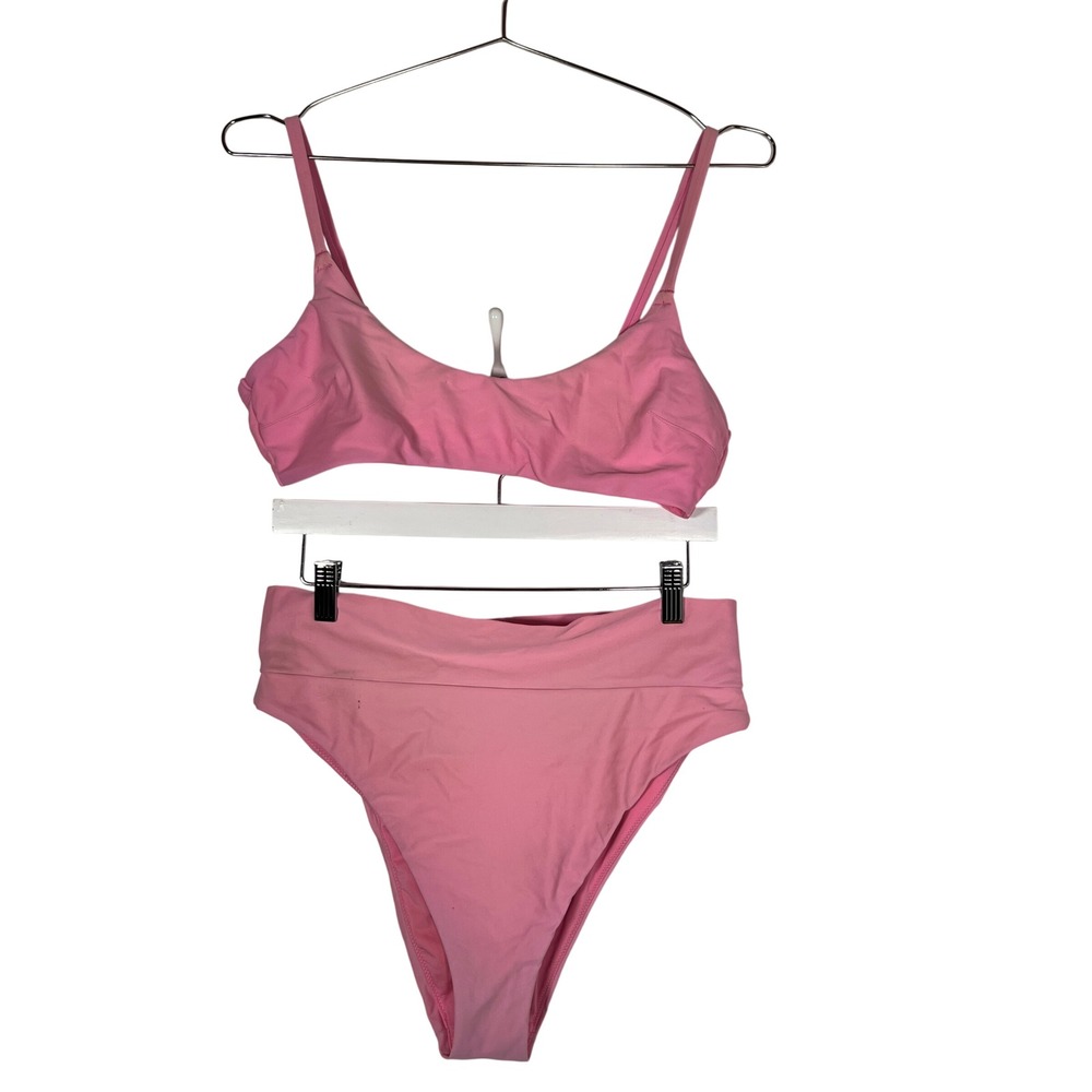 Aerie Pink Bikini Set Scoop Top High Cut Cheeky Bottom Large Summer Girlhoodcore